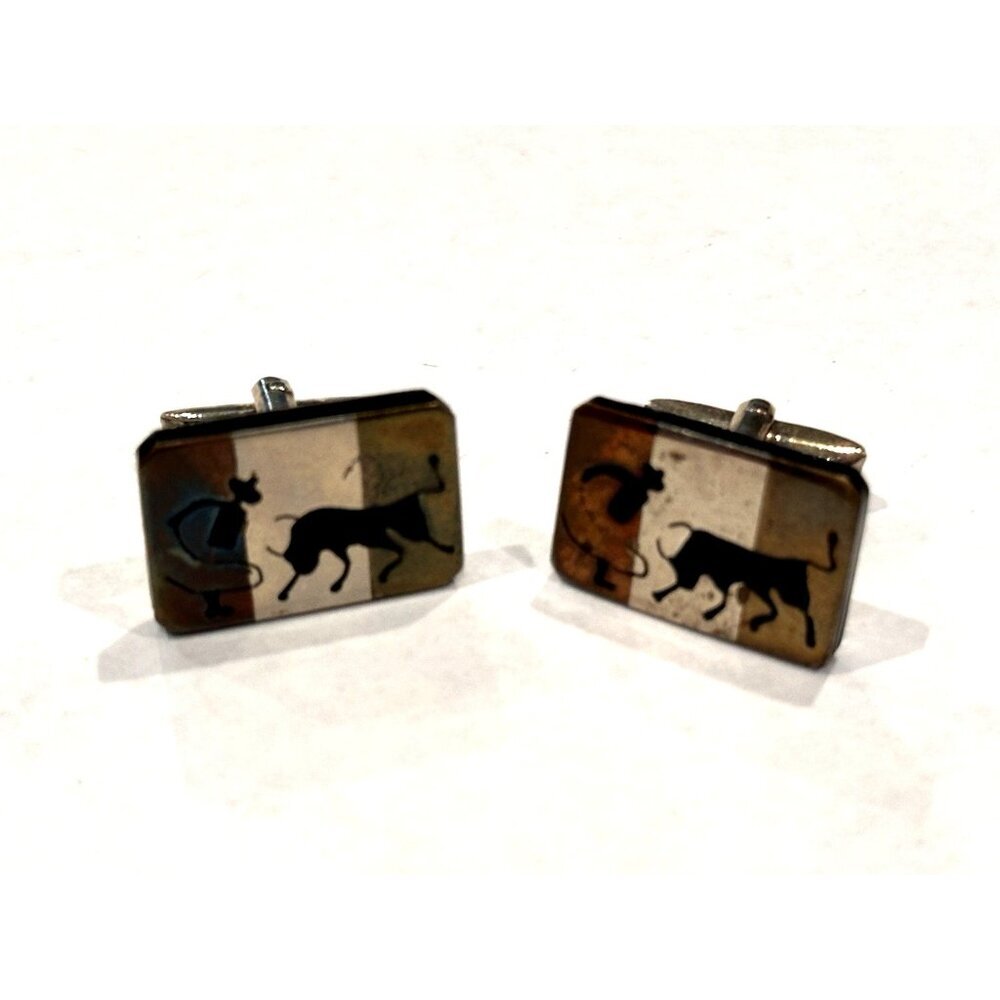 ALPACA STERLING COPPER GOLD MEXICO CUFFLINKS MATADOR BULL RODEO BULLFIGHT MCM EU